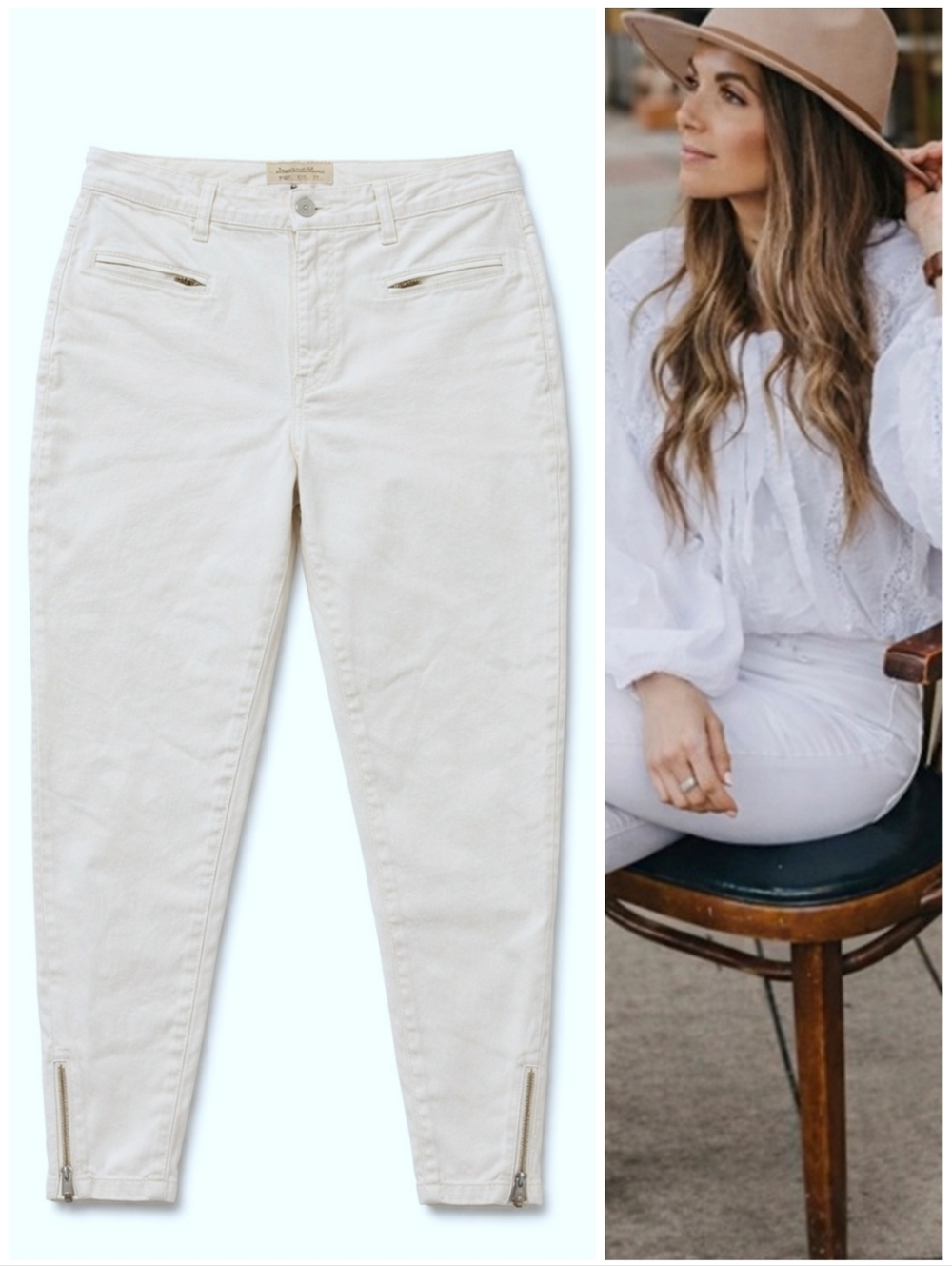 VINTAGE White Jeans High Waist Tapered Ankle Zip Jones NY Size 10